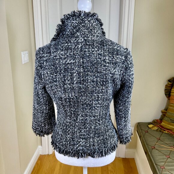 Y2K Chunky Knit Blazer Wool Tweed Fringe (6) Arden B - Picture 3 of 8